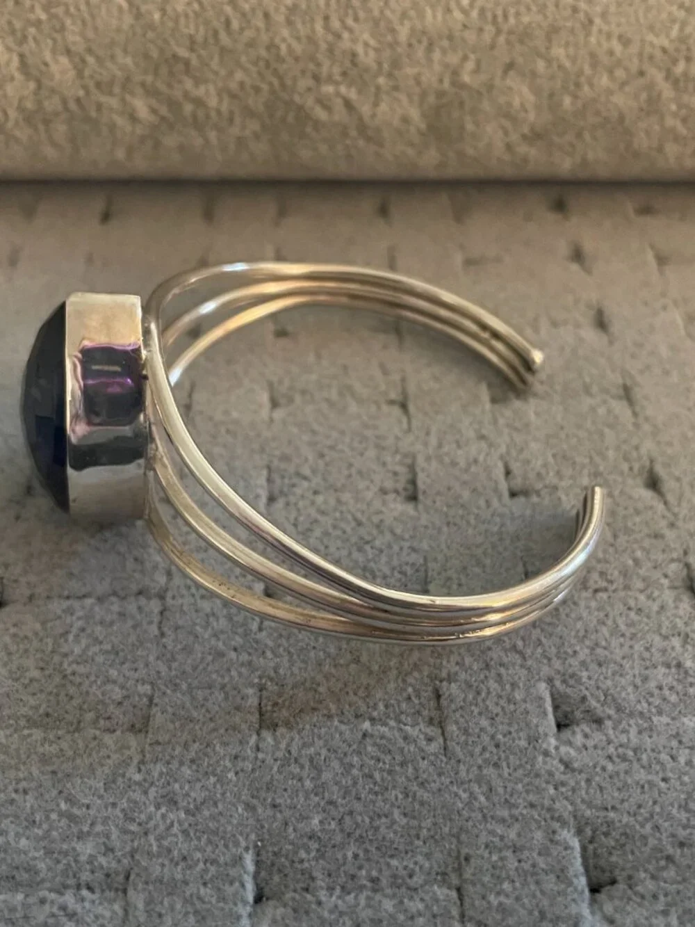 Vintage Silver Bracelet Cuff Amethyst Artisan Handmade Faceted Y2K 1990s 2000s